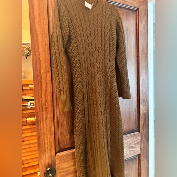 Hyacinth House Maxi Dress Womens Large Brown Cable Knit Sweater Dress Fringe - Picture 2 of 6